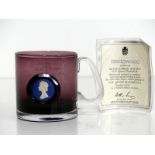 A Wedgewood Silver Jubilee Tankard in Amethyst & Clear Glass with Blue & White Jasper Cameo of Her