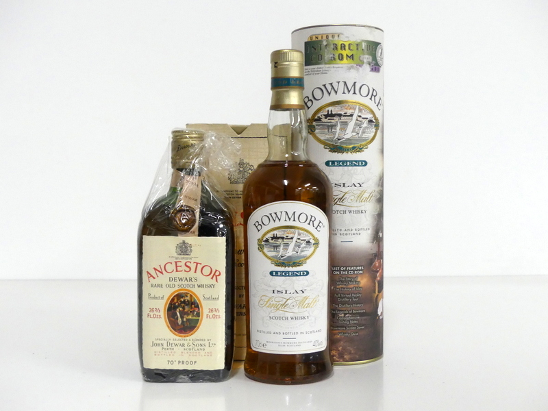 1 26 2/3 fl oz bt Dewars Ancestor Rare Old Scotch Whisky 70° proof oc 1 70-cl bt Bowmore Legend