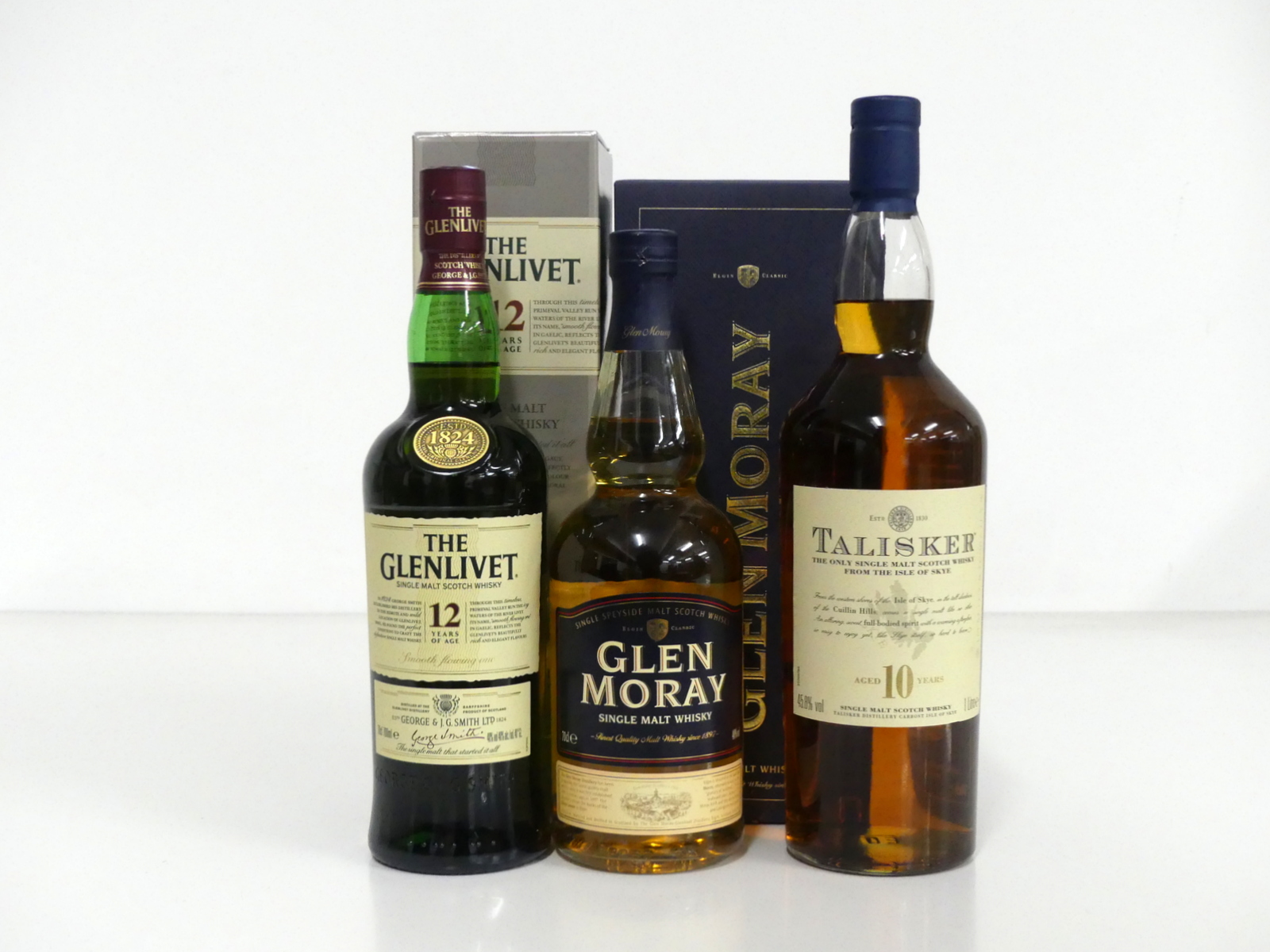 1 70-cl bt The Glenlivet 12YO Single Malt Scotch Whisky 40% oc 1 70-cl bt Glen Moray Speyside Single