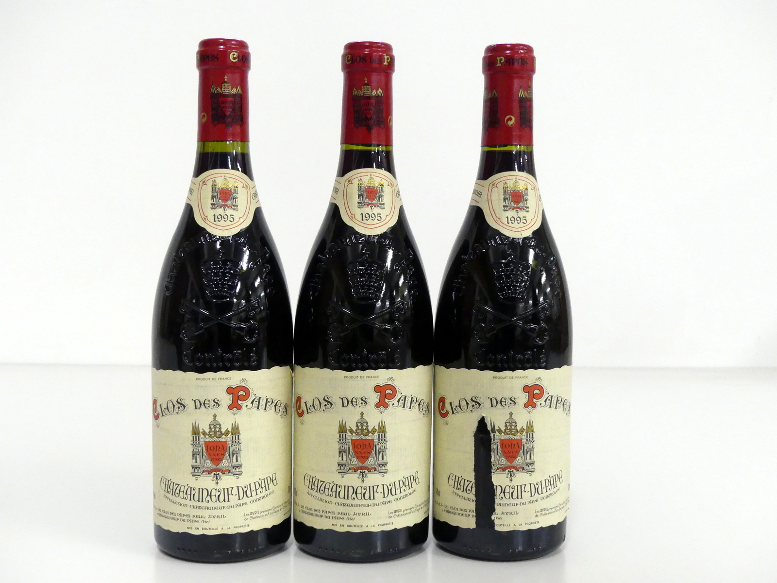 3 bts Châteauneuf du Pape 1995 Clos des Papes 2 hf/i.n, 1 i.n, 1 torn label