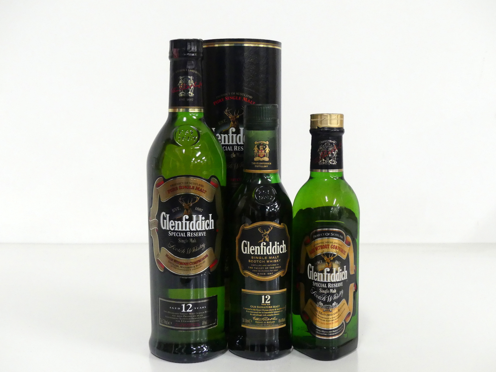 1 70-cl bt Glenfiddich 12YO Special Reserve Single Malt Scotch Whisky 40% original tube 1 35-cl bt