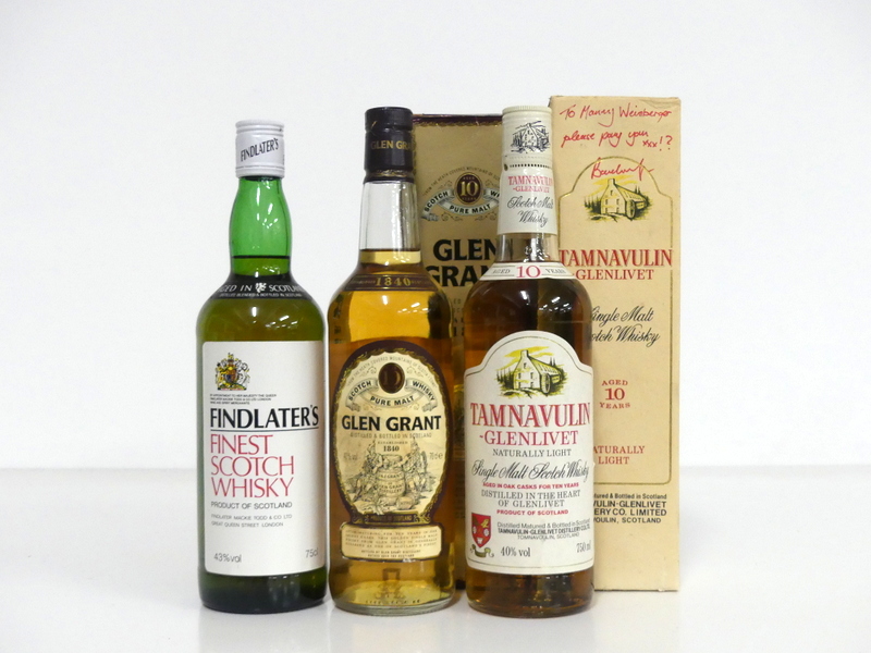 1 75-cl bt Findlaters Finest Scotch Whisky 43% 1 70-cl bt Glen Grant 10 YO Pure Malt Scotch Whisky