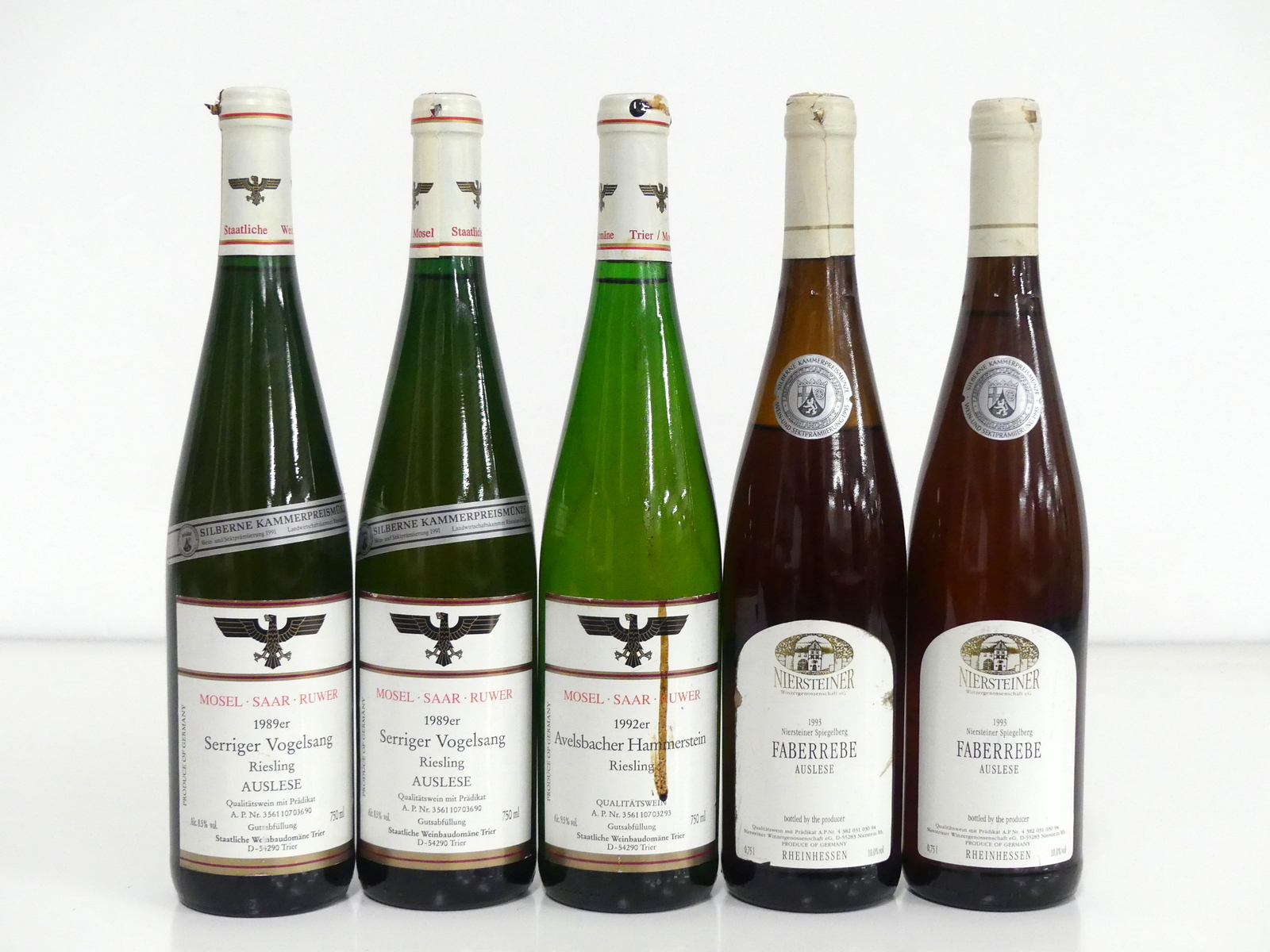 2 bts Staatliche Weinbaudomaine Trier Serriger Volgelsang Riesling Auslese 1989 1 bt