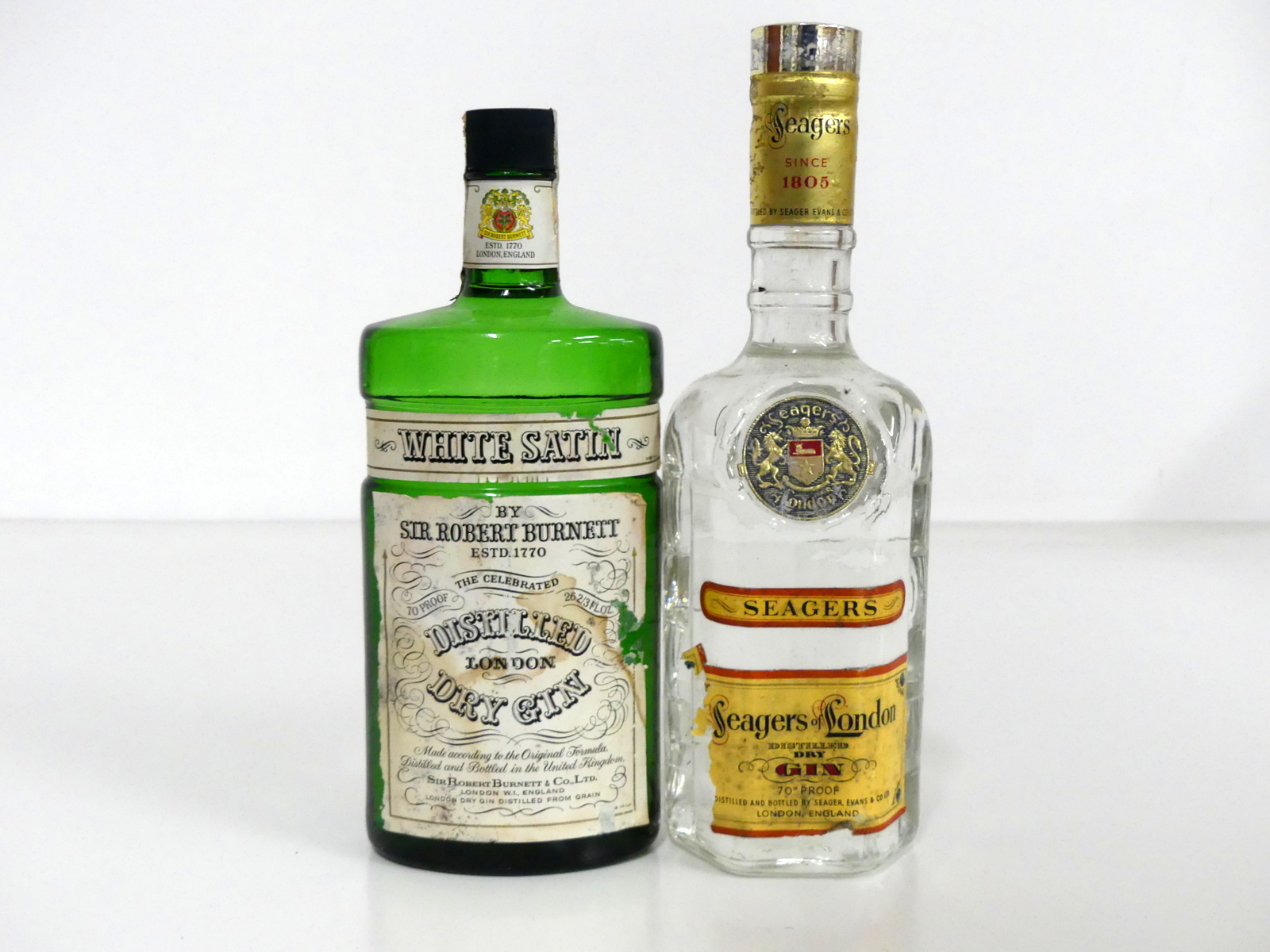 1 26 2/3 fl oz bt White Satin London Dry Gin 70° proof, circa 1970's bottling sl stl, sl cdl 1 26