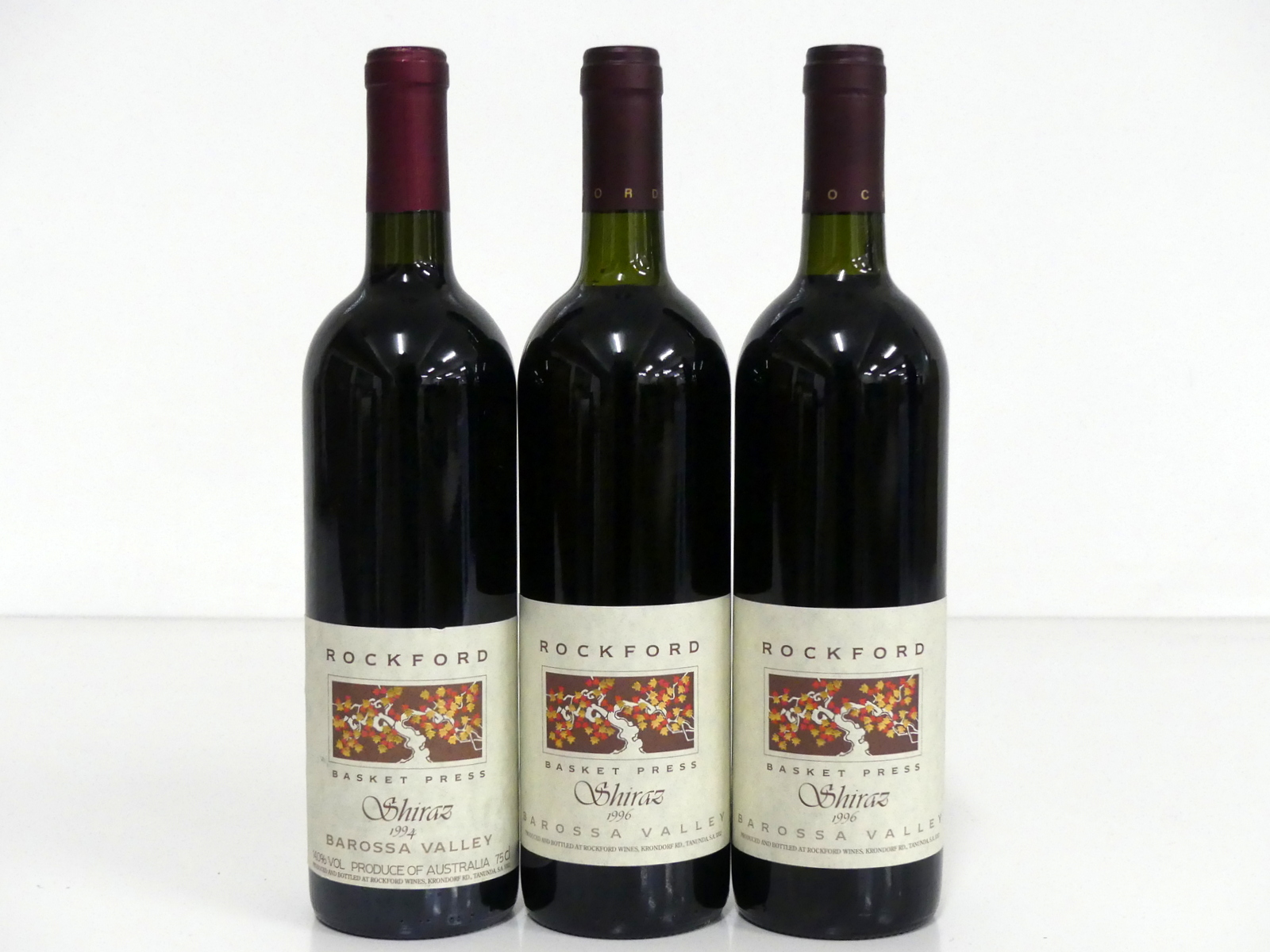 1 bt Rockford Basket Press Shiraz 1994 Barossa Valley i.n 2 bts Rockford Basket Press Shiraz 1996