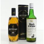 1 70-cl bt The Antiquary 12YO Superior Deluxe Scotch Whisky 40% 1 26 2/3 fl oz bt Black & White