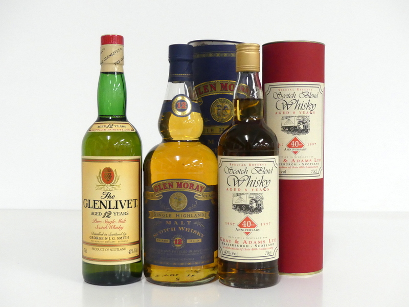1 70-cl bt The Glenlivet 12YO Pure Single Malt Scotch Whisky 40% 1 litre bt Glen Moray 12YO Single