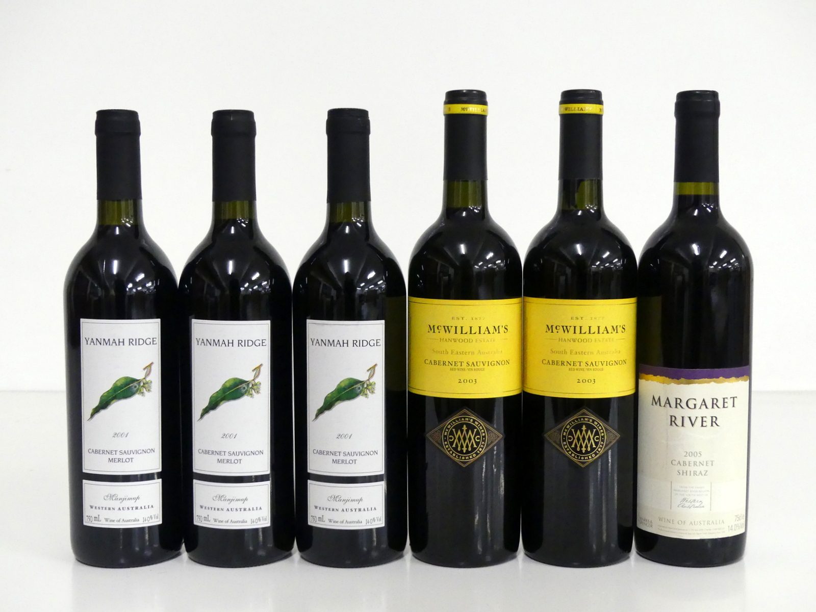 3 bts Yanmah Ridge Cabernet Sauvignon Merlot 2001 i.n 2 bts McWilliams Hanwood Estate Cabernet