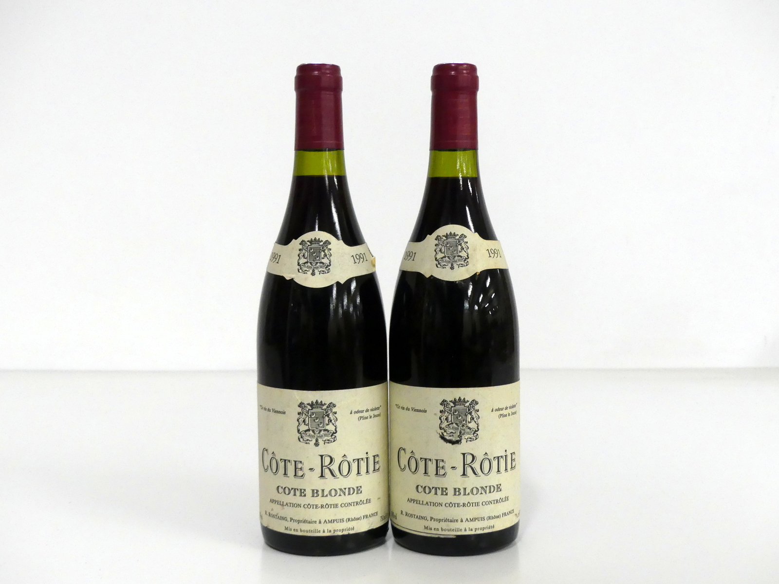 2 bts Côte-Rôtie Côte Blonde 1991 R. Rostaing i.n, vsl aged labels