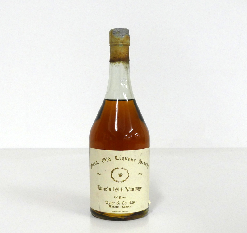 1 70-cl bt Hines 1914 Vintage Finest Old Liqueur Brandy 70° proof Tyler & C° label, oxidised