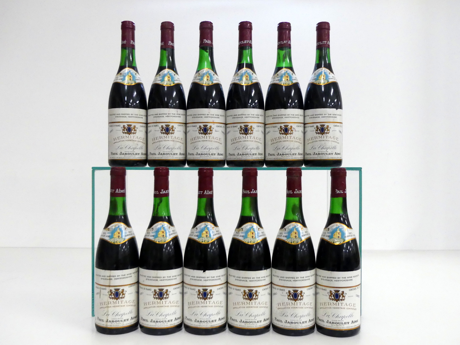 12 bts Hermitage La Chapelle 1980 PJA 1 us, 1 ms/us, 6 ms, 3 lms/ms, 1 lms, bs Wine Society Shipping