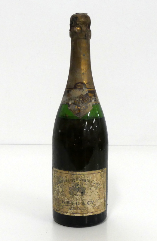 1 bt Krug Private Cuvée Champagne 1962, 21mm below neck label, ullaged- signs of seepage (