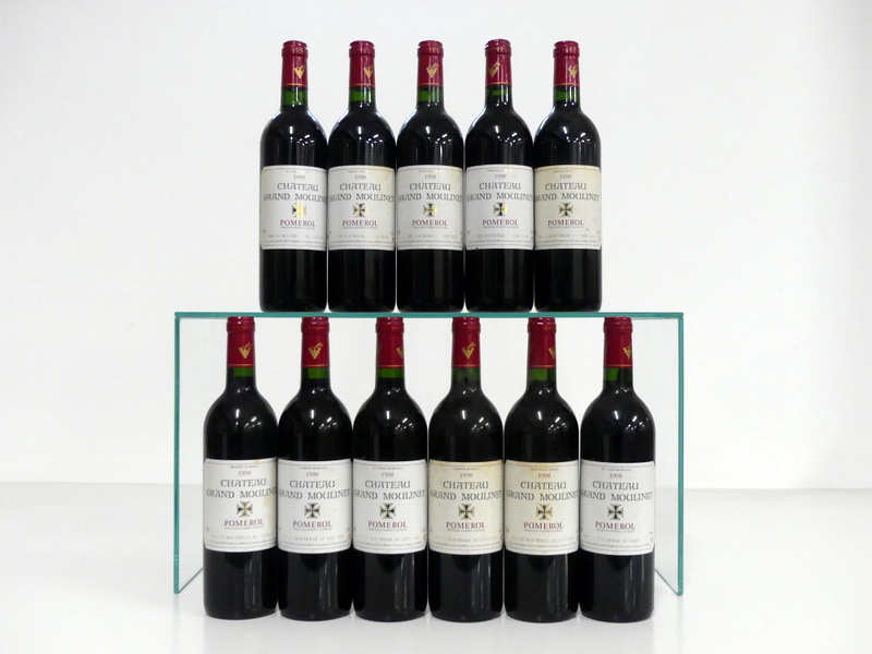 11 bts Ch. Grand Moulinet 1998 Pomerol 3 hf, 6 hf/i.n, 3 i.n, vsl stl