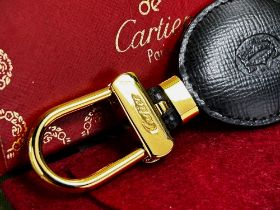 Must De Cartier Paris Gold Plated & Leather Key Ring