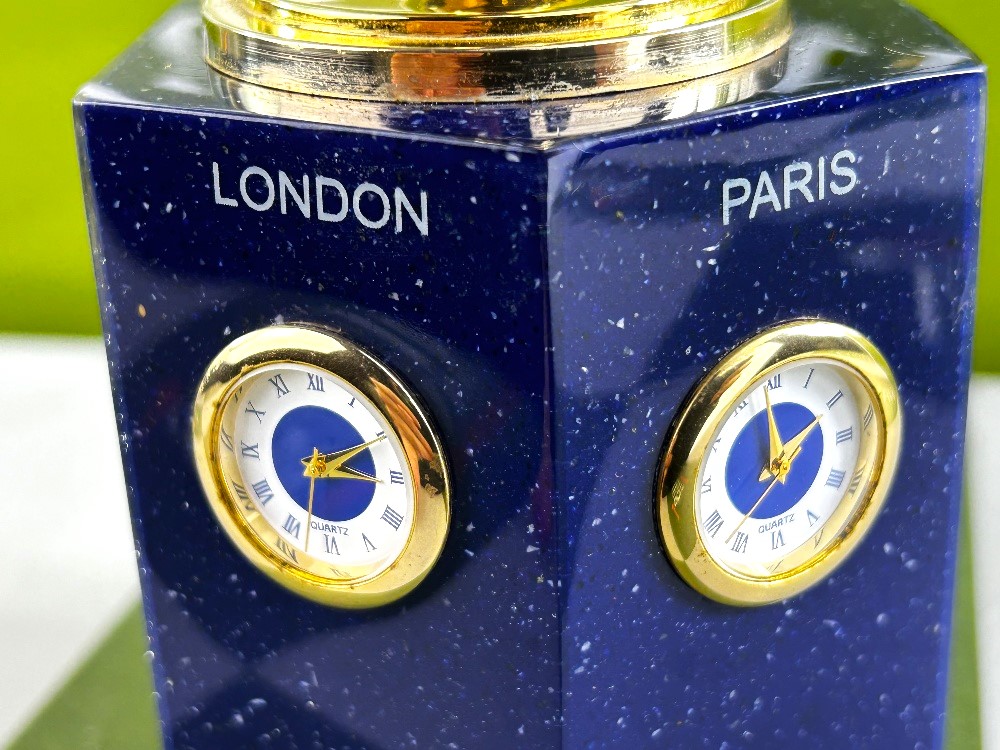 Blue Lapis & Semi-Precious Gemstone Desk Top Globe/World Clocks - Image 4 of 5