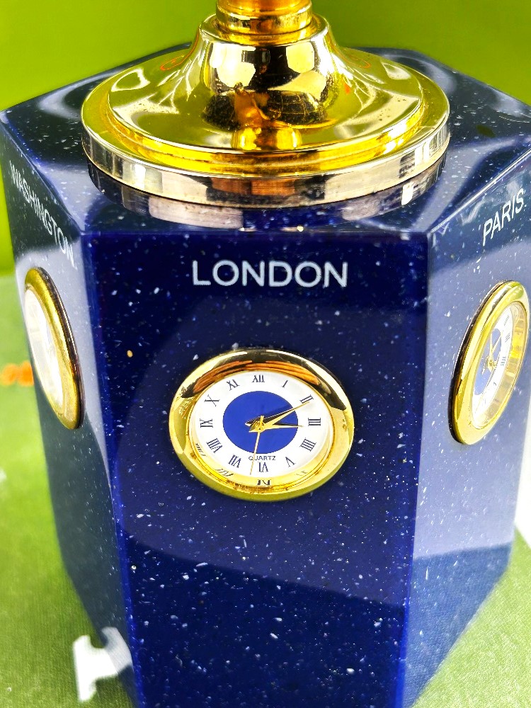 Blue Lapis & Semi-Precious Gemstone Desk Top Globe/World Clocks - Image 3 of 5