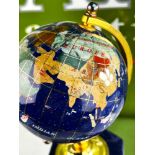 Blue Lapis & Semi-Precious Gemstone Desk Top Globe/World Clocks