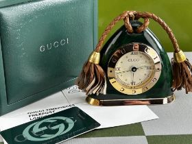 Classic Vintage Gucci Green and Gold Desk Clock