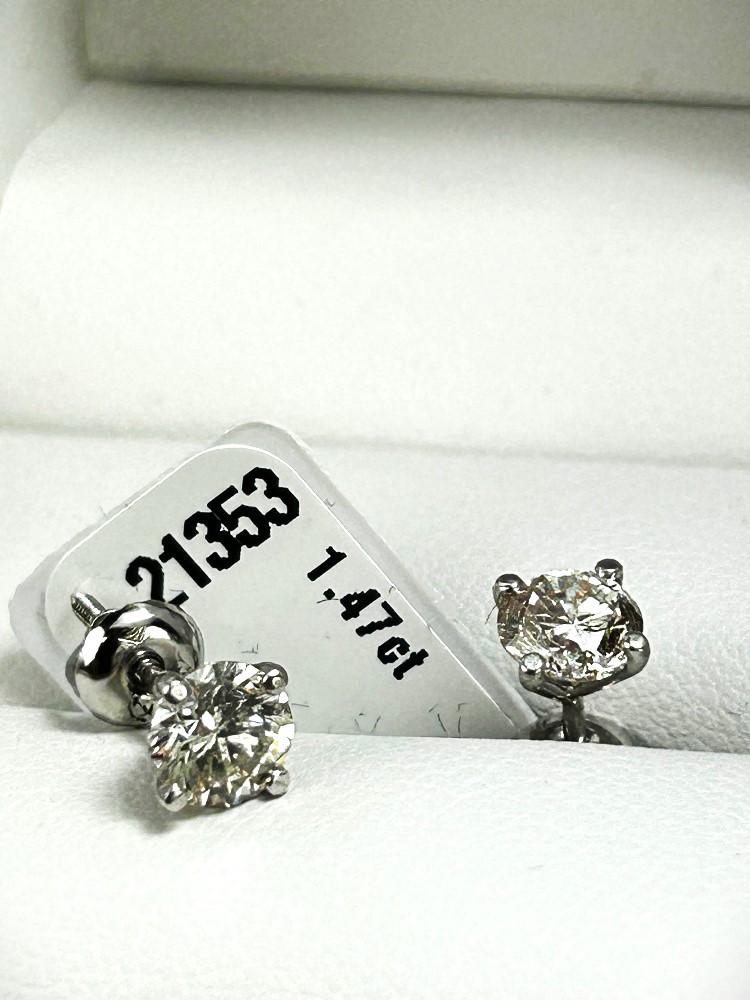 1.47 Ct Round Cut VS1/E Diamond Stud Earrings 14K White Gold - Image 5 of 7