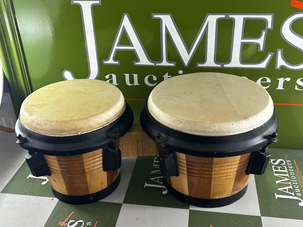 Vintage Pair Of Wooden Bongos Hand Drums Percussion Music Instrument - Image 2 of 2