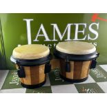 Vintage Pair Of Wooden Bongos Hand Drums Percussion Music Instrument