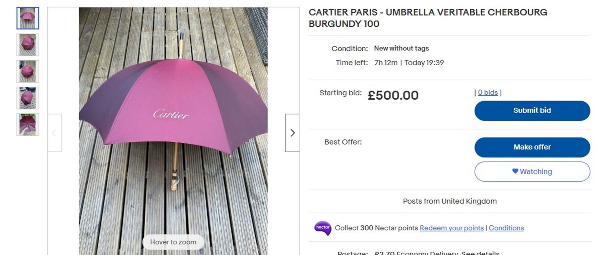Cartier Paris &#8211; Umbrella Veritable Cherbourg Burgundy 100 - Image 9 of 9