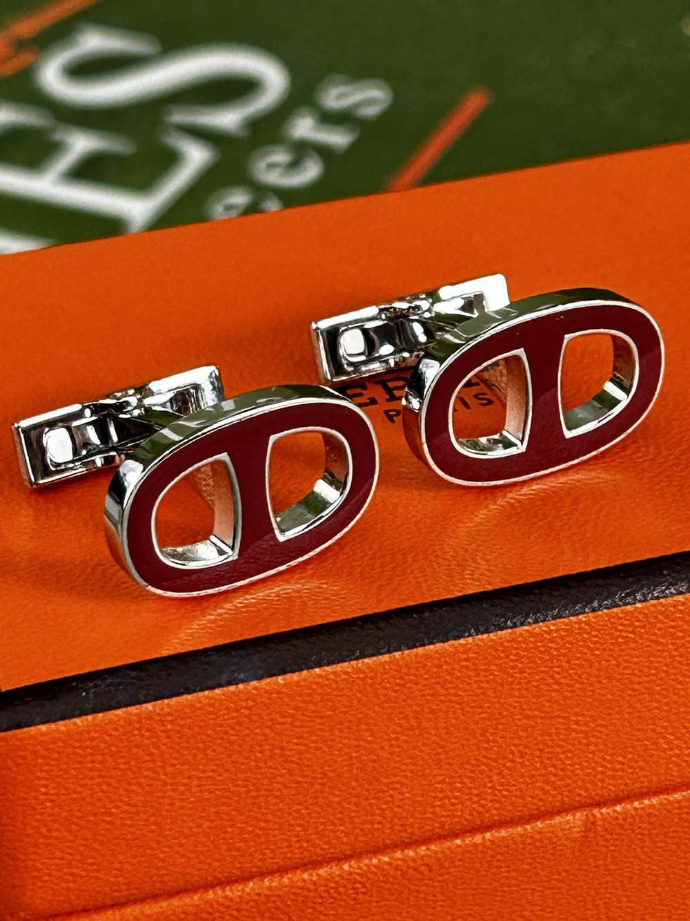 Hermes Paris Chaine D&#8217;ancre Enamel Cufflinks