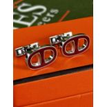 Hermes Paris Chaine D&#8217;ancre Enamel Cufflinks