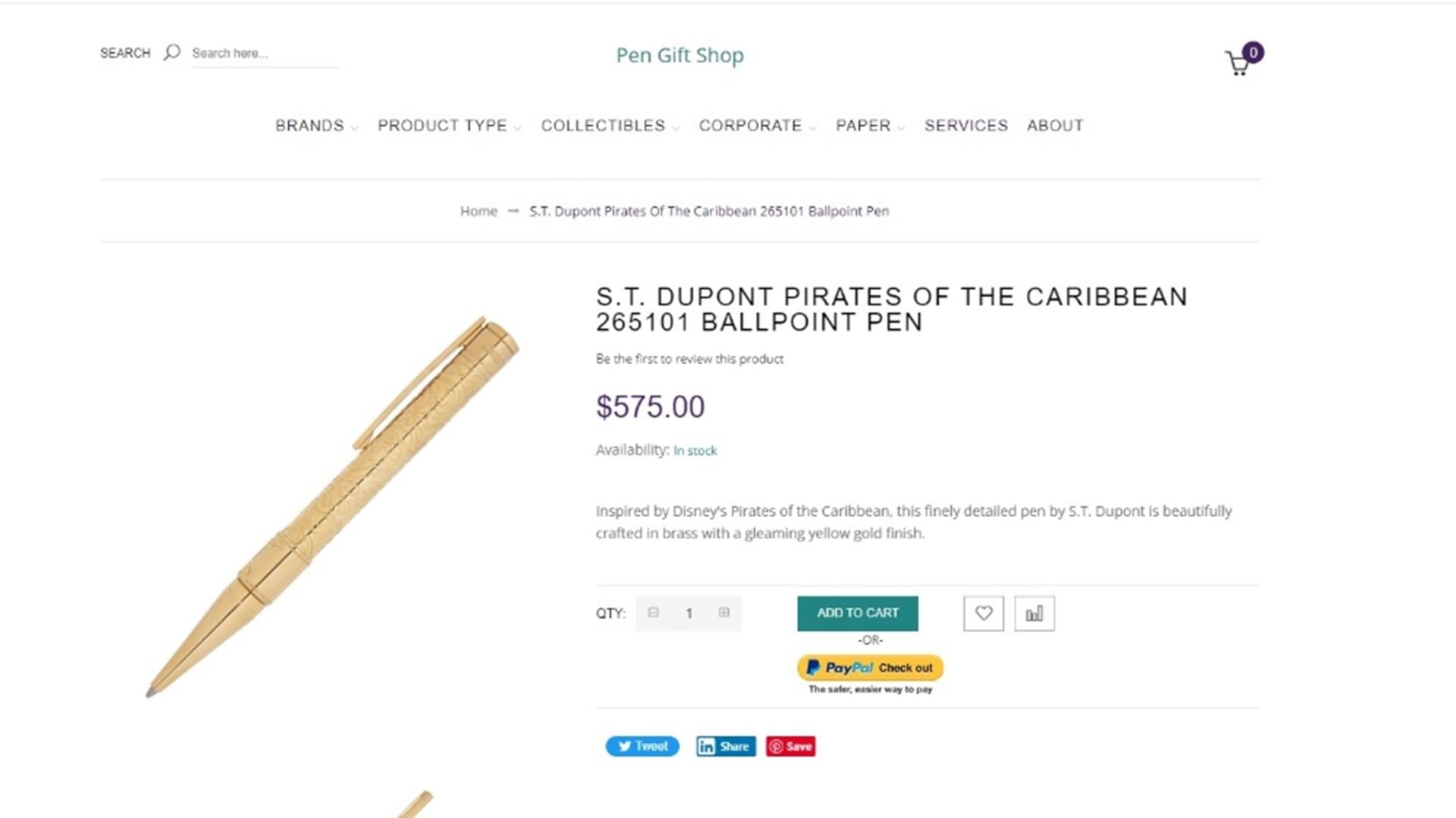 S.T. Dupont Pirates Of The Caribbean Ballpoint Gold Plated Pen - Image 8 of 8