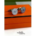 Herme&grave;s Paris Silver 925 &#038; Enamel Blue Monogram Cufflinks