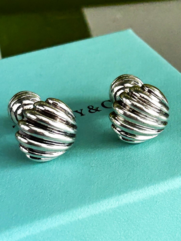 Tiffany &#038; Co. Solid Sterling Silver Shell Cufflinks 925 Vintage - Image 2 of 6