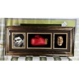 Muhammad Ali Signed Montage &#8211; Everlast Glove/Picture and Dipped Gold Face Cast