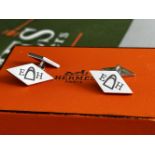 Hermes Paris Double Diamond Logo Silver Cufflinks