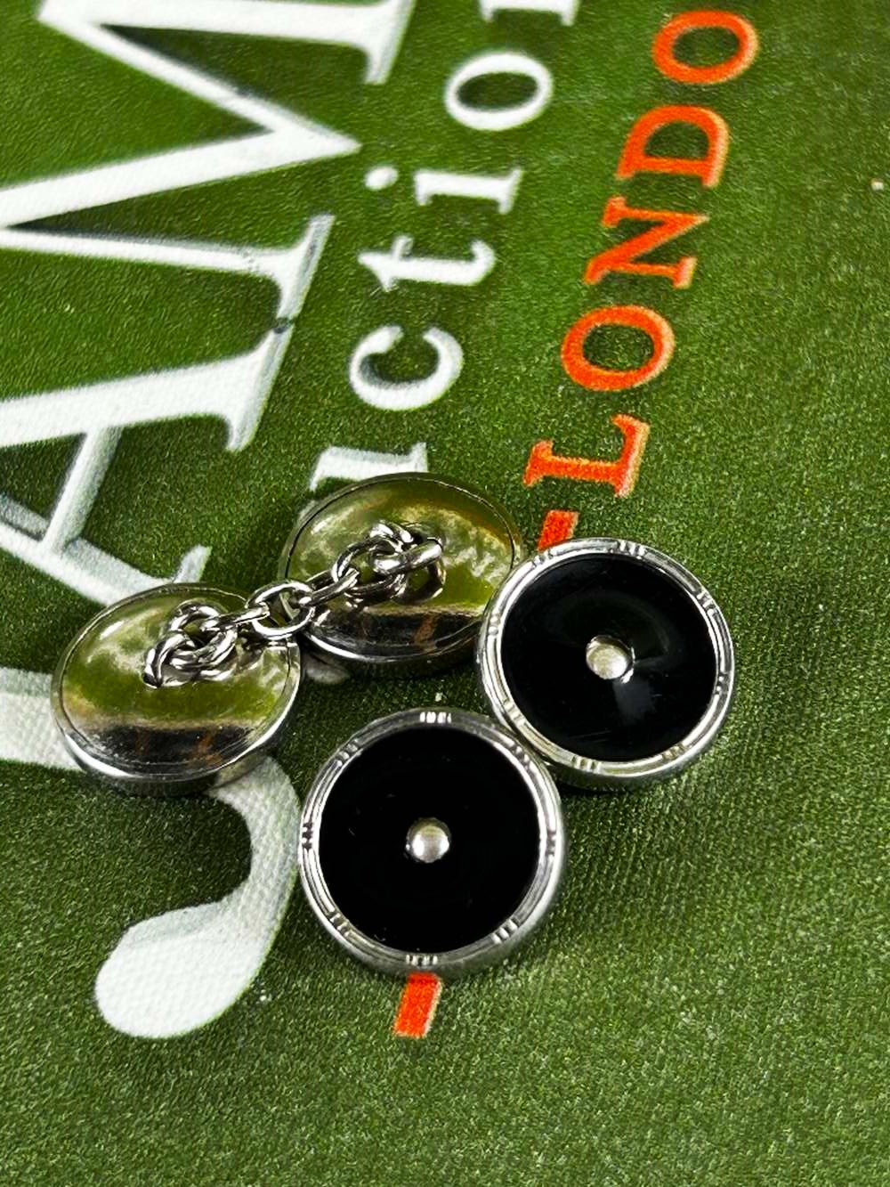 Vintage Nickel &#038; Onyx Cufflinks - Image 5 of 5