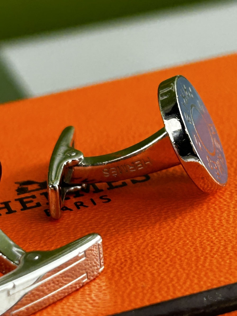 Herme&grave;s Paris Silver 925 &#038; Enamel Blue Monogram Cufflinks - Image 4 of 7