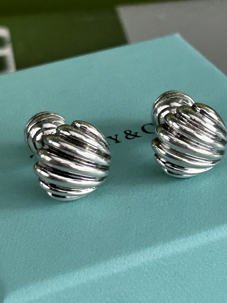 Tiffany &#038; Co. Solid Sterling Silver Shell Cufflinks 925 Vintage - Image 6 of 6