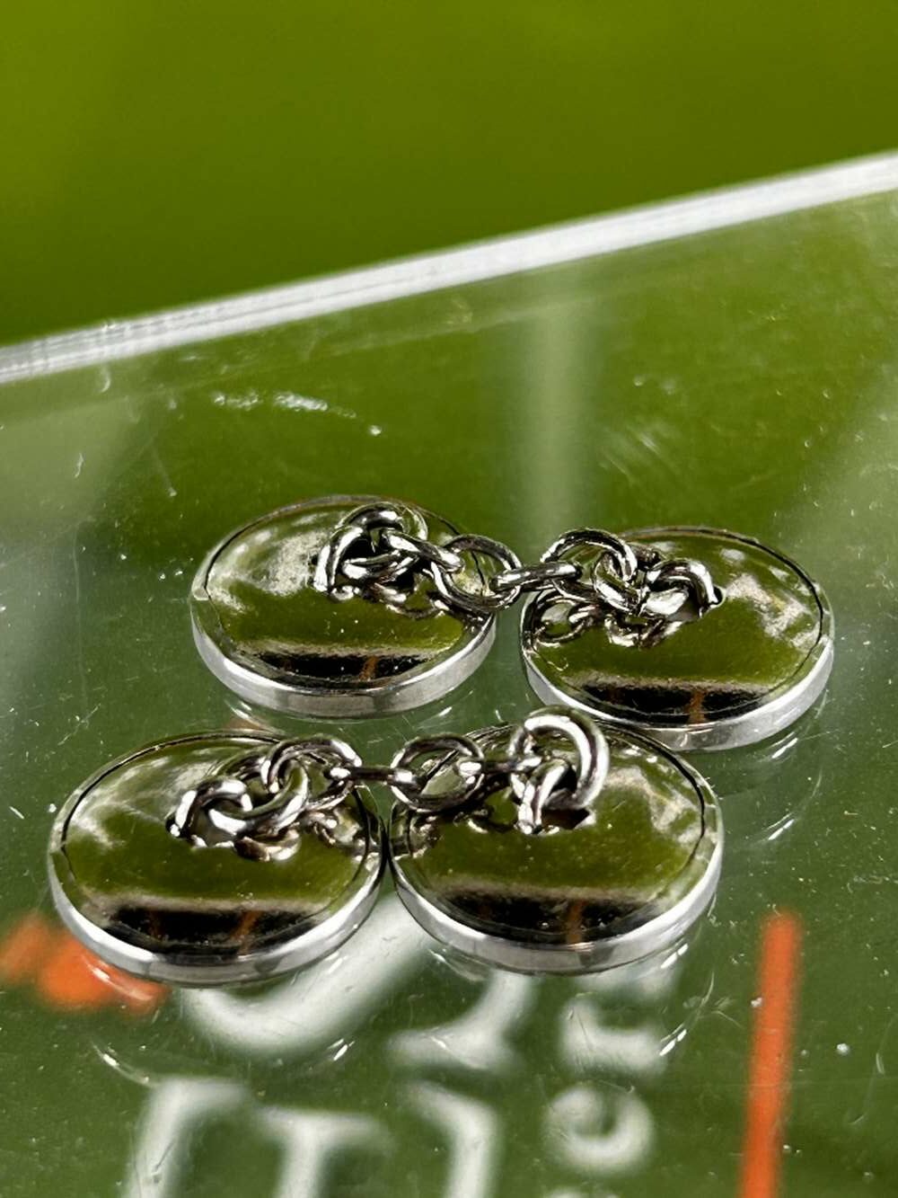 Vintage Nickel &#038; Onyx Cufflinks - Image 4 of 5