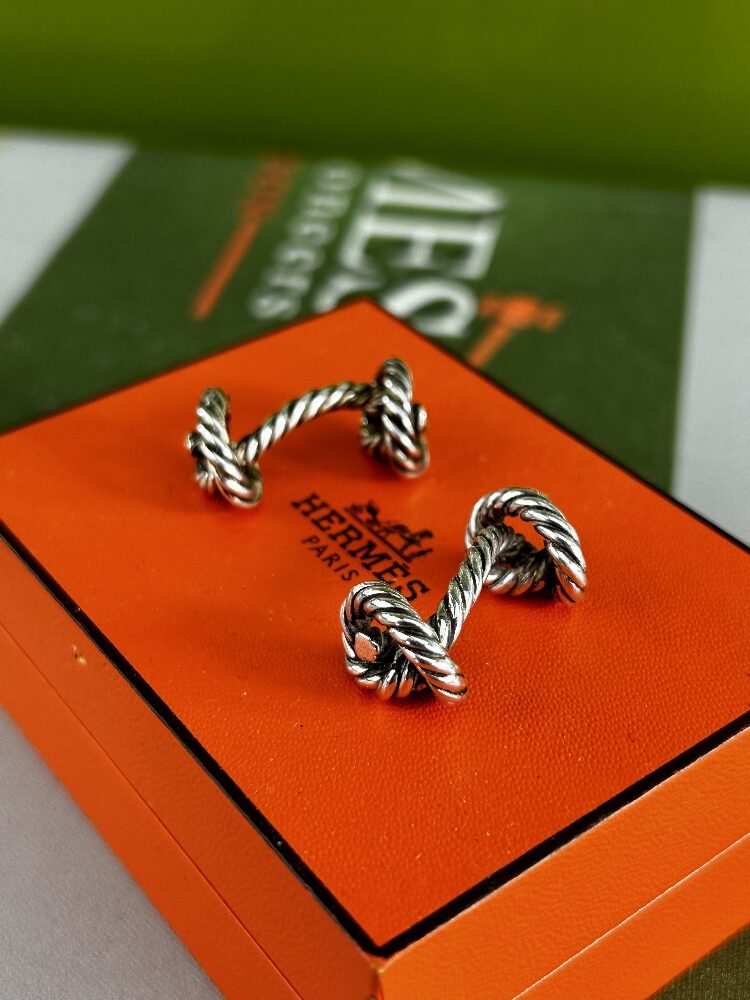 Hermes Paris Vintage Solid Silver Rope Design Cufflinks - Image 2 of 3