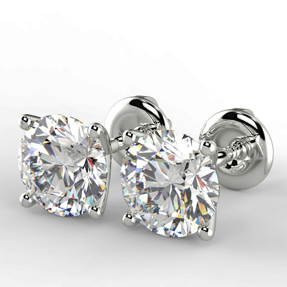 1.18 Carat Round Cut D/VS1 Diamond Stud Earrings Set In 14 Carat White Gold