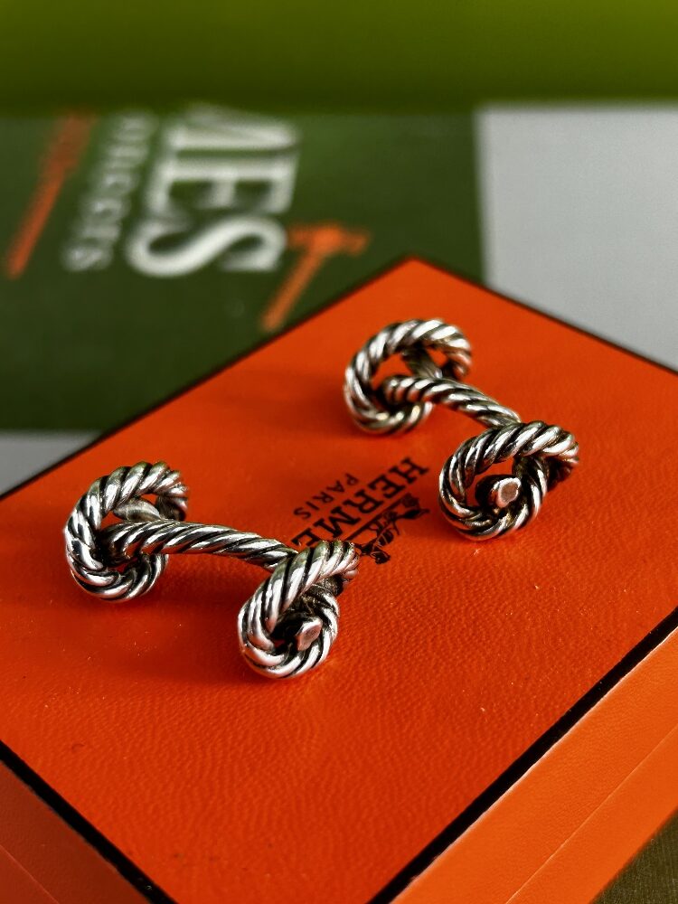 Hermes Paris Vintage Solid Silver Rope Design Cufflinks - Image 3 of 3