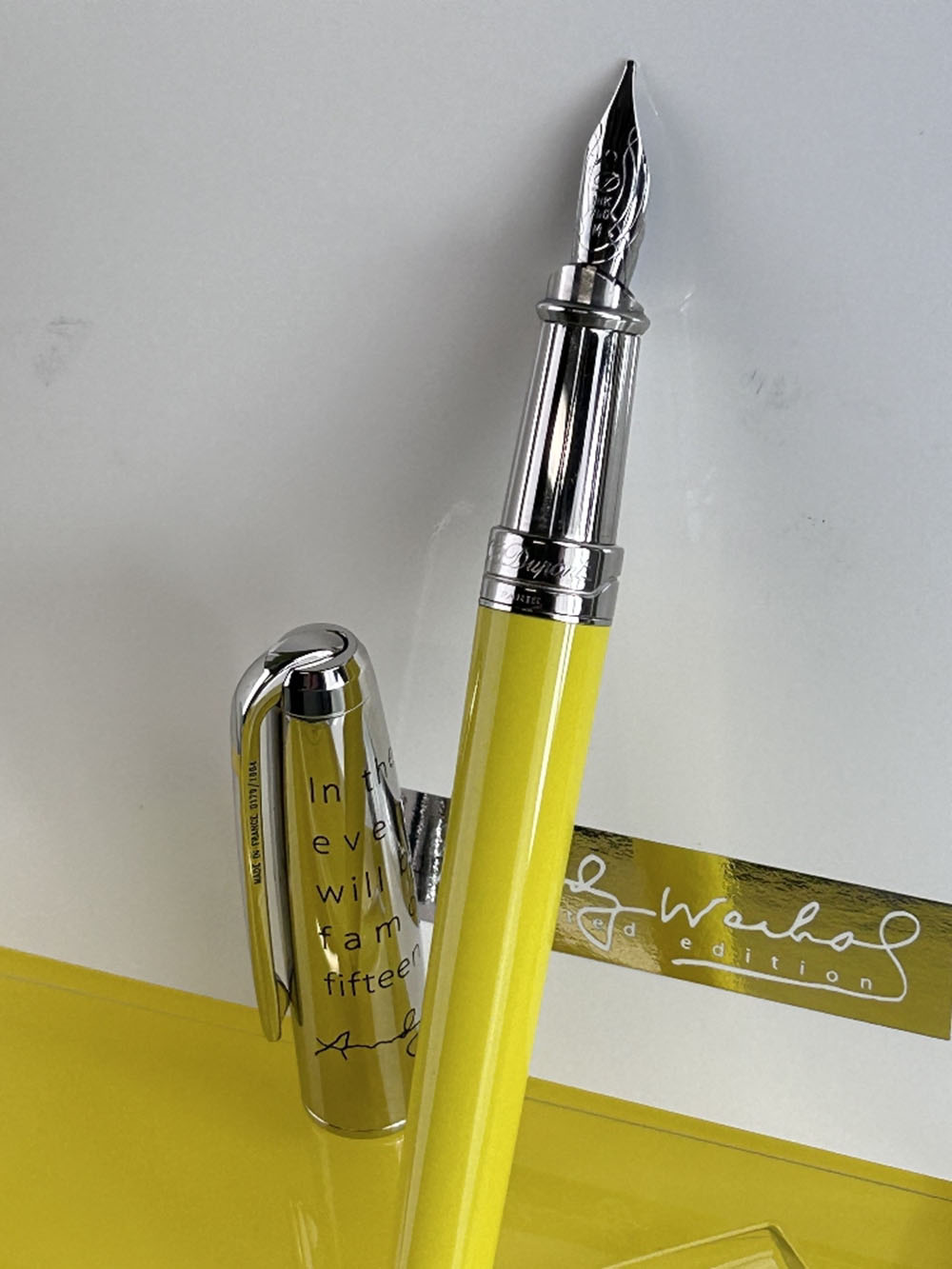 SOLD VIA BUY IT NOW PLEASE DO NOT BID-Rare St Dupont Andy Warhol Fountain Pen Yellow Box & Papers - Image 7 of 13