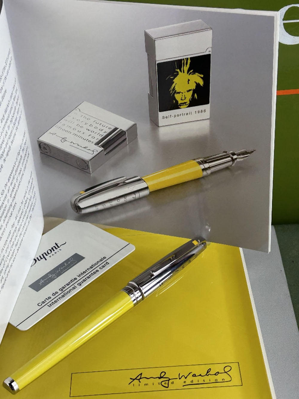 SOLD VIA BUY IT NOW PLEASE DO NOT BID-Rare St Dupont Andy Warhol Fountain Pen Yellow Box & Papers - Image 11 of 13