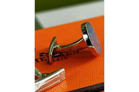 Hermes Paris Silver 925 & Enamel Blue Monogram Cufflinks - Image 6 of 6