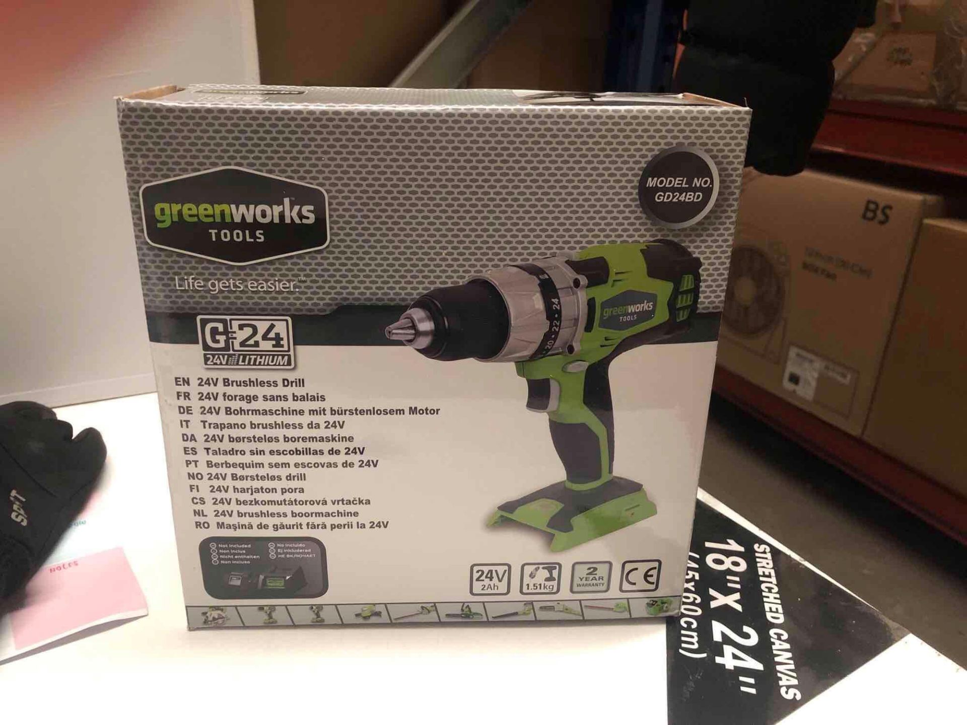 Boxed Green-Works tools Drill GD24BD RRP £64.99 - Image 2 of 3