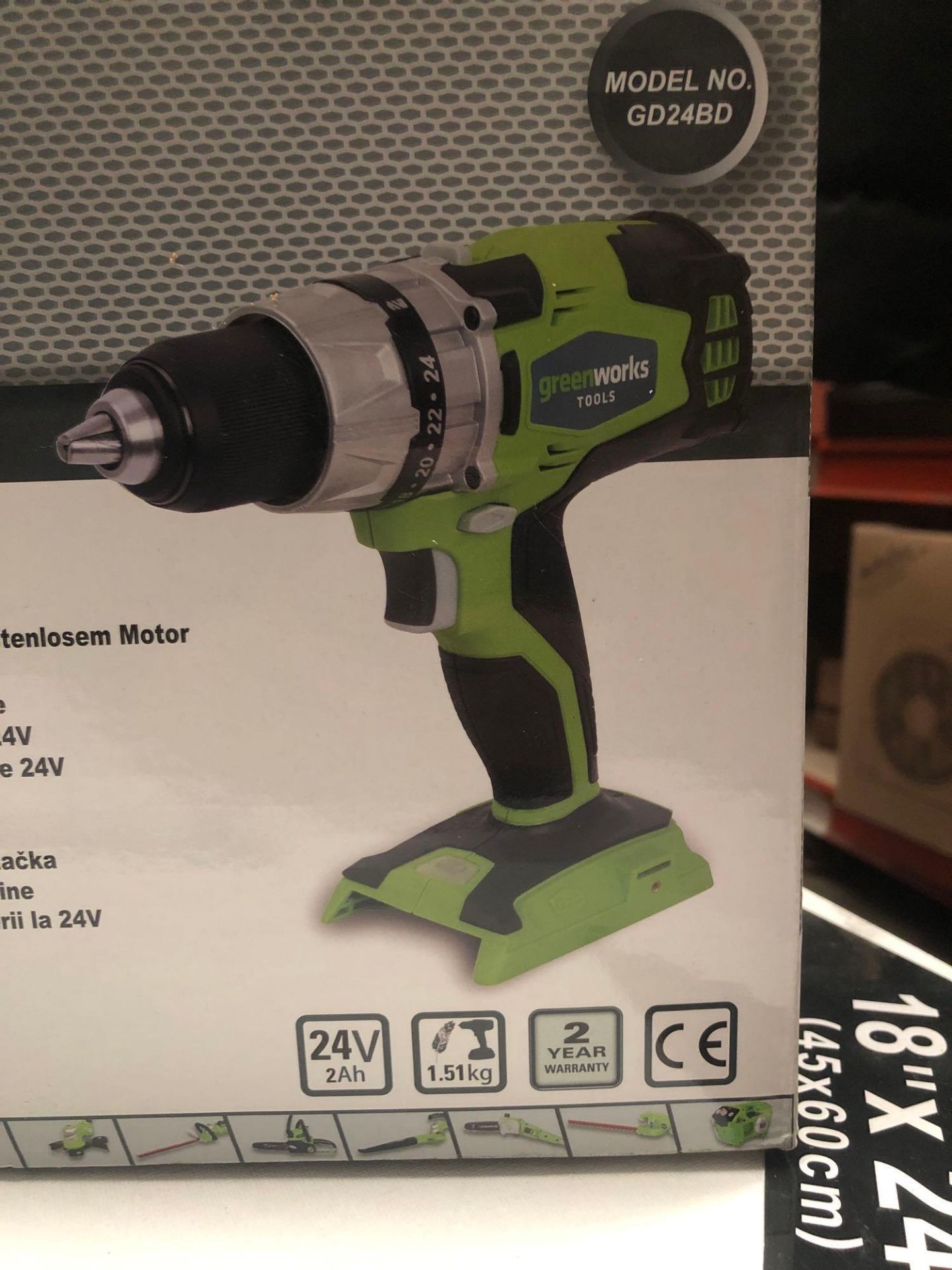 boxed Green-Works tools Drill GD24BD RRP £64.99