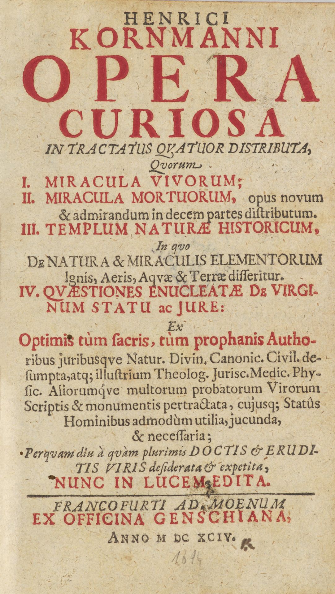 Heinrich Kornmann. Opera curiosa in