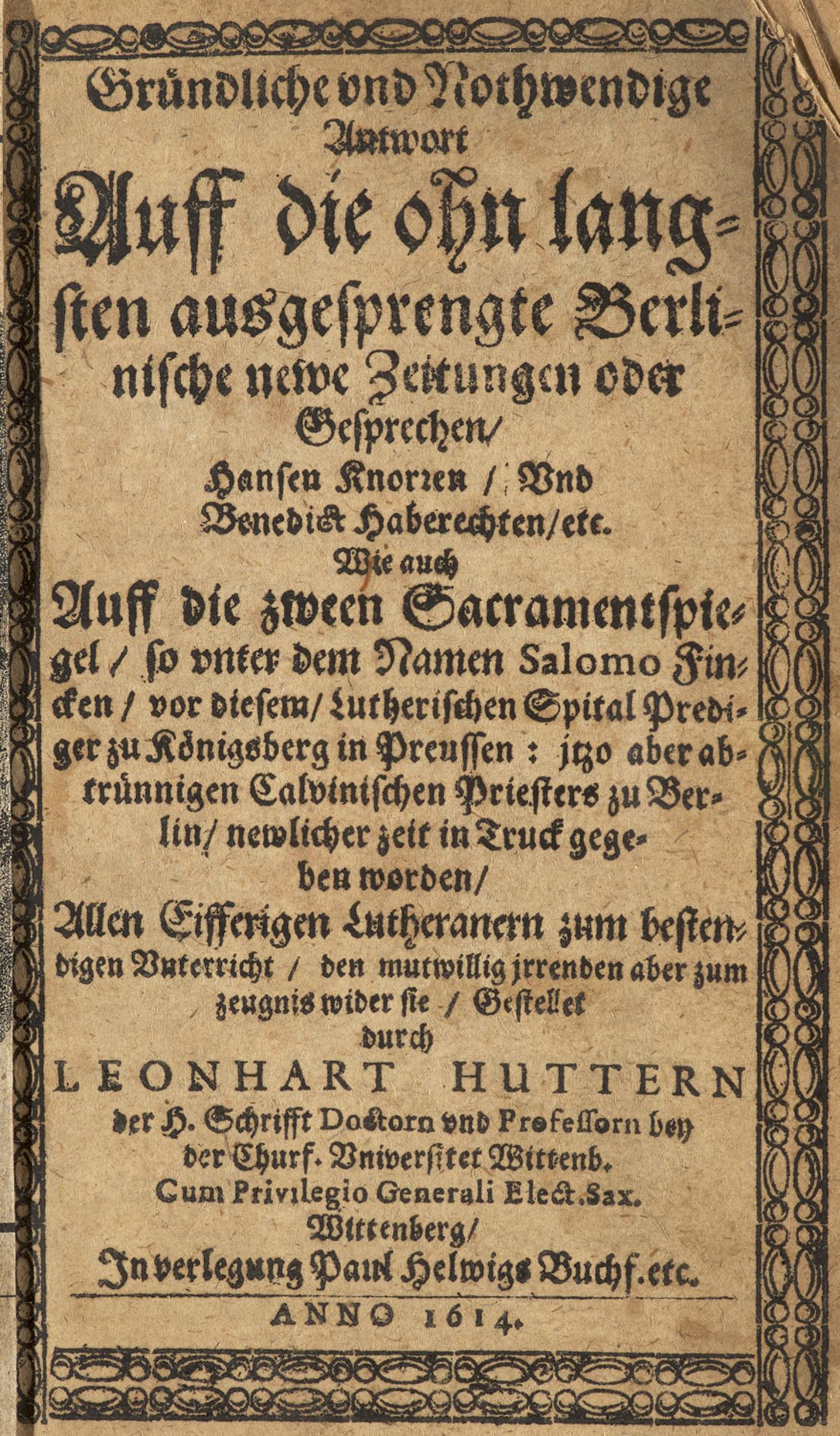 Leonhart Hutter. Gründliche und