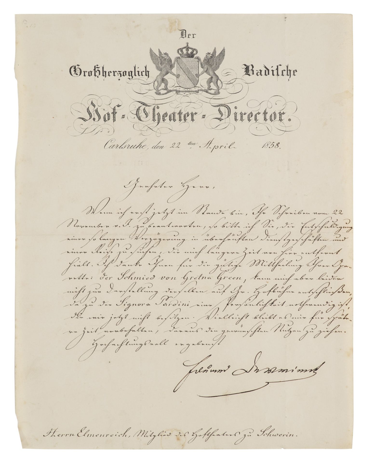 Eduard Devrient. Brief mit