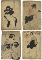 Set of 4, Beauty, Original Japanese Woodblock Print