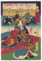 Yoshitora, Courtesan, Original Japanese Woodblock Print